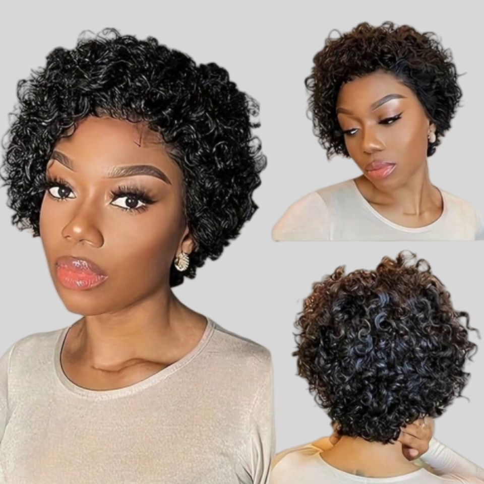 Short Pixie Cut Wig Human Hair Cheap - Krullend Pixie Cut Pruik Kant Menselijk