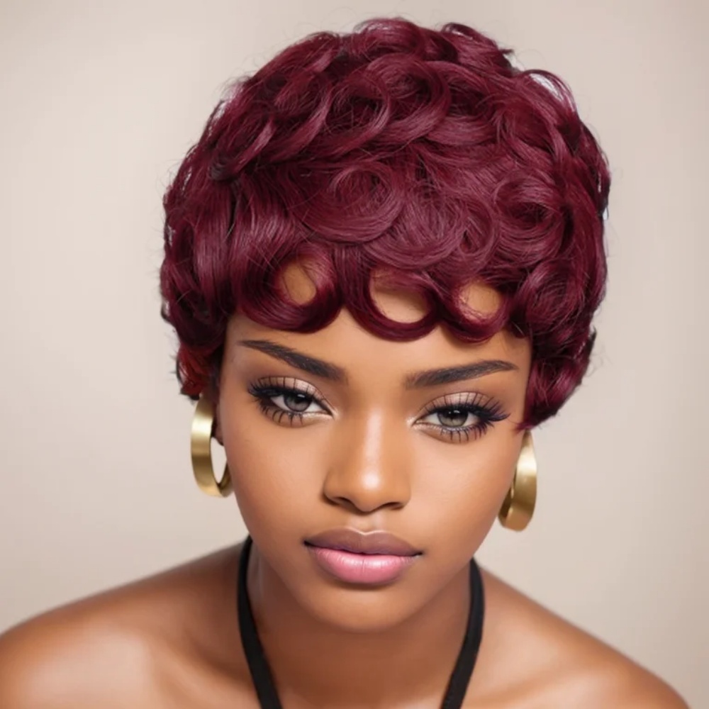 Short Pixie Cut Wig Human Hair Cheap - 99J Pixie Cut Pruik Echt haar