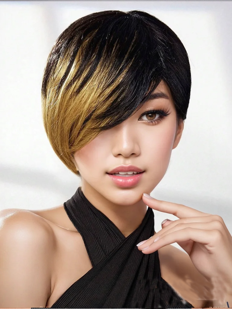 Short Pixie Cut Wig Human Hair Cheap - Korte Pixie Cut Pruik Rechte Omber