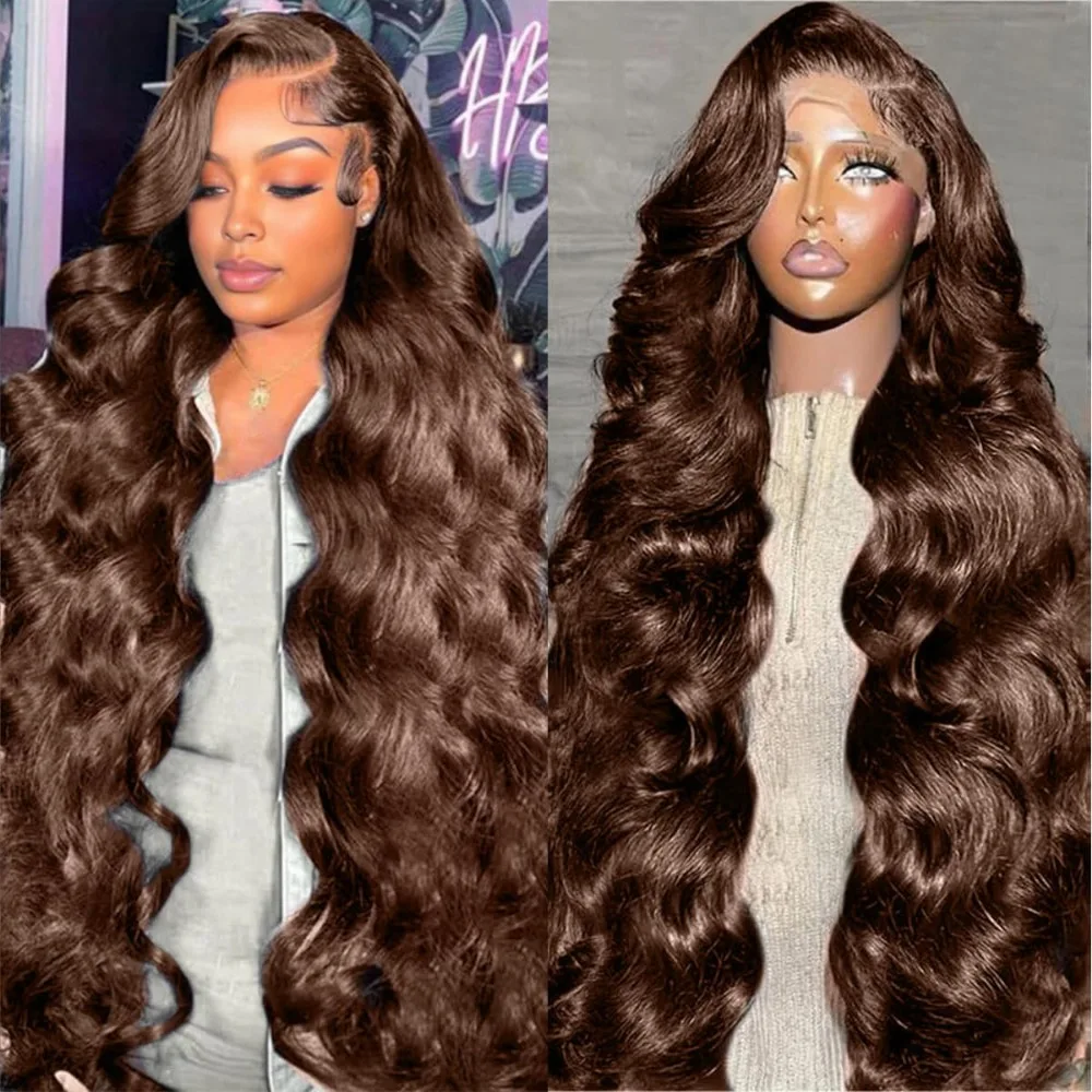 Hd Lace Frontal Wig Human Hair Pre Plucked - Chocolade # 4 Body Wave pruik