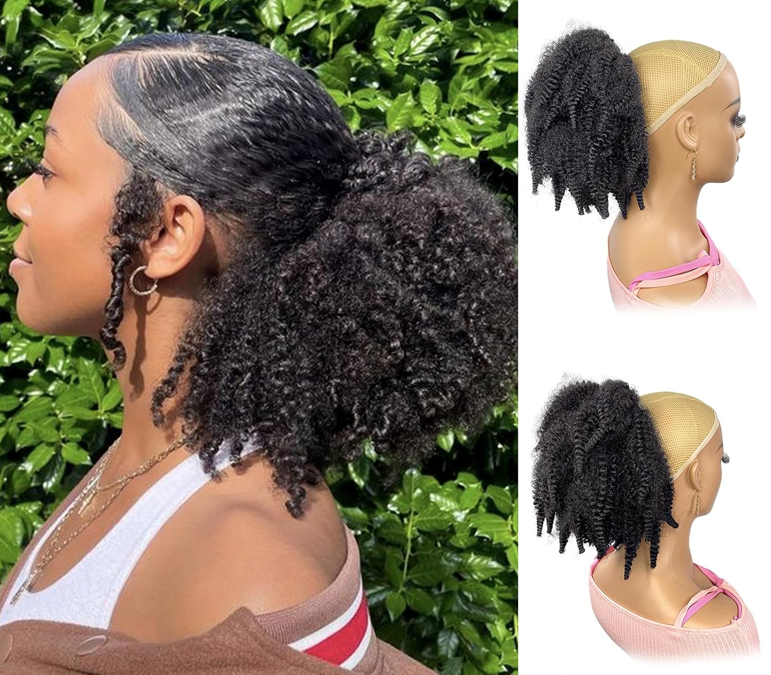 Drawstring Afro Curly Puff Ponytail - 12 inch korte Marley haar drawstring