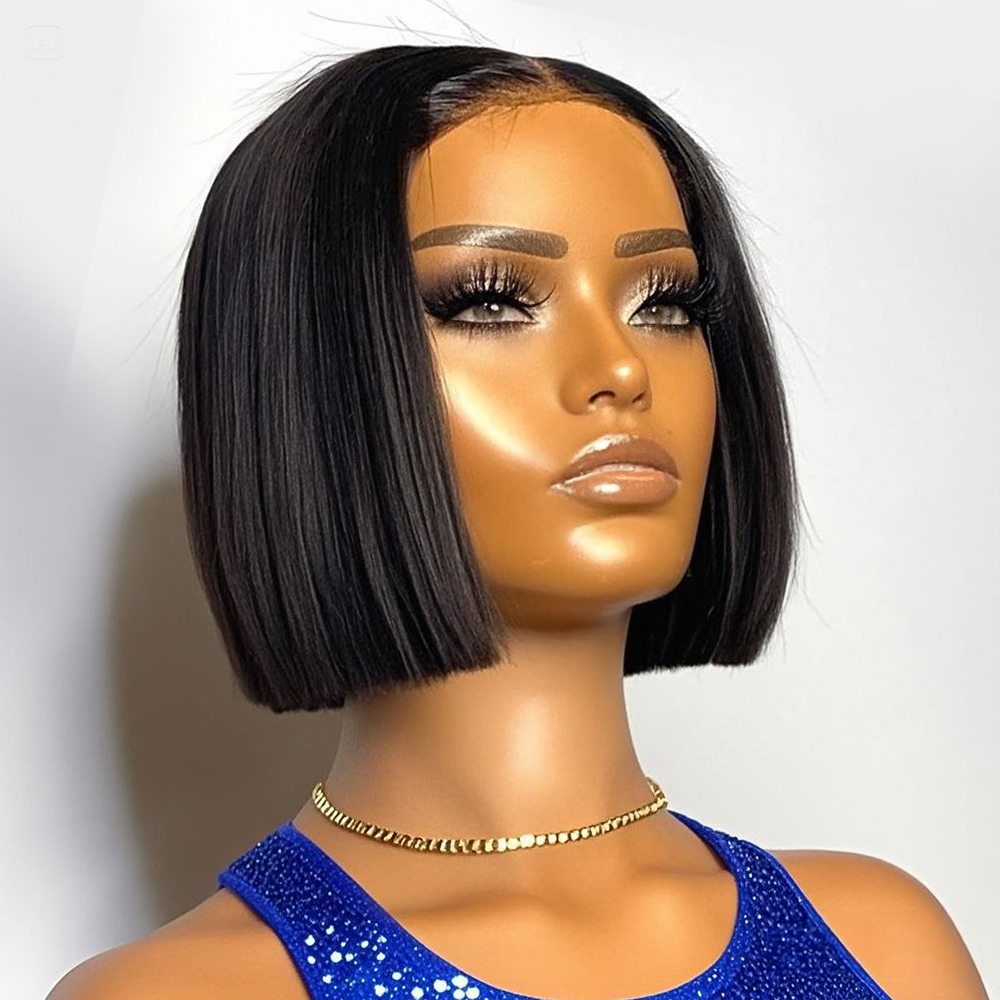 Pre Parted 13X4 Lace Front Bob Wig - 250% Density Recht Kort Bobpruik 13x4