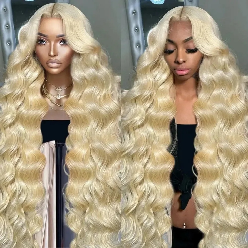 613 Blonde Body Wave Lace Front Wig - 46 inch HD blonde 13x4 kantfront