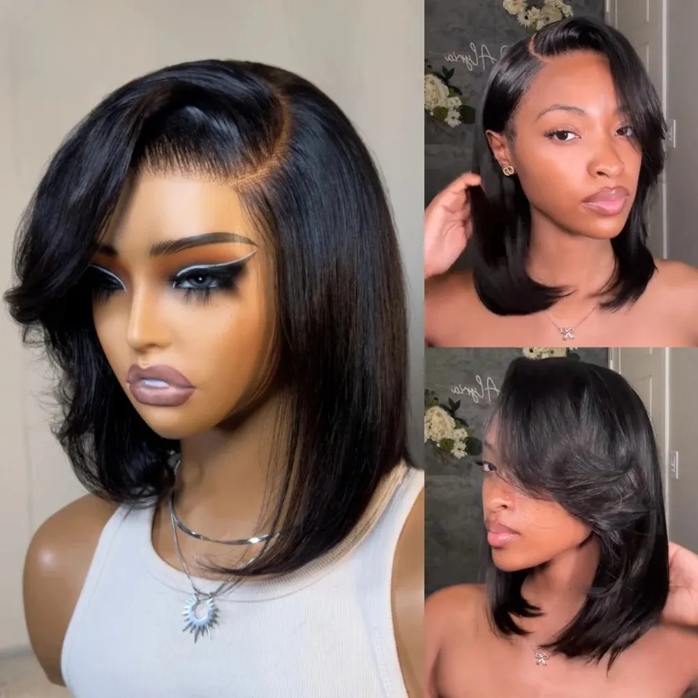 Zwarte korte bob rechte kant-e - Pre Parted 13X4 Lace Front Bob Wig recensie en prijs
