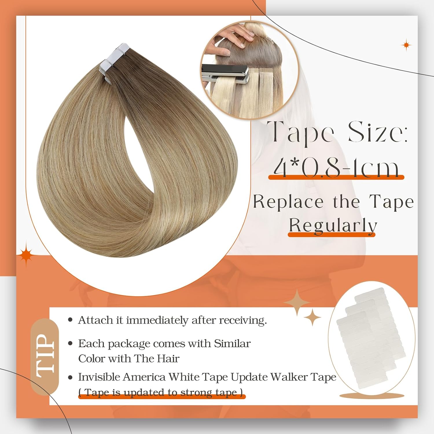 Volledige Glans Omber Tape in  - Invisible Tape In Extensions Real Hair recensie en prijs