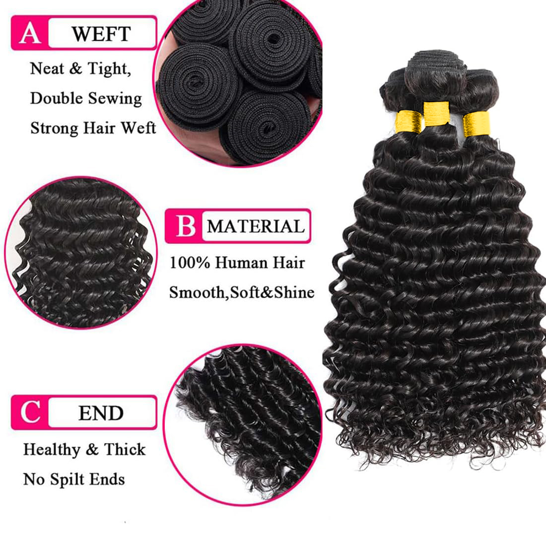 Bundels van echt haar met slui - Deep Wave 3 Bundles With Closure recensie en prijs